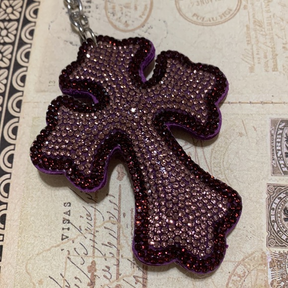 Rhinestone crystal cross keychain NEW purple - Picture 15 of 15